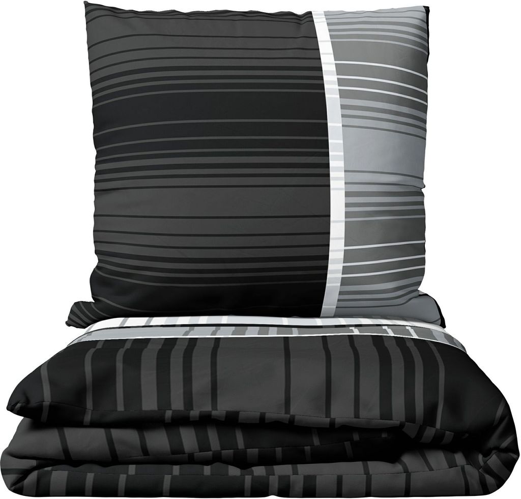 Mikrofaser Bettwäsche 155x220cm 2-teilig Set Schwarz Grau Produktbild 