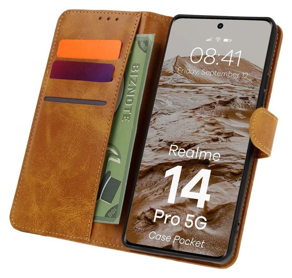 BIZON Hülle Tasche Realme 14 Pro 5G braun Produktbild 