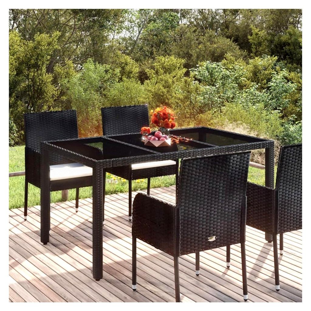 Gartentisch mit Glasplatte, Terrassentisch, Esstisch für den Garten, Balkontisch, Gartenmöbel, Partytisch, Schwarz 150x90x75 cm aus Poly Rattan