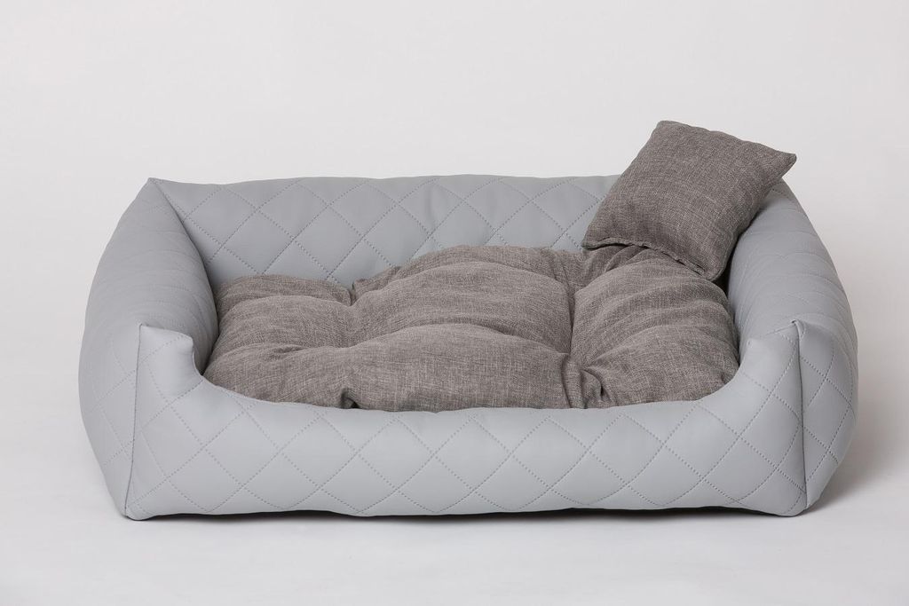 Hundebett Gestepptes Kunstleder Hellgrau Gr. L - 80x65 cm Hundekissen Hundesofa Hundekorb Katzenkorb Bett Katzenbett Mayaadi Home