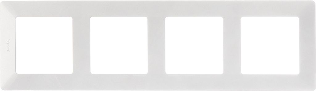 A white, rectangular frame with four square cutouts, designed to hold electrical switches or outlets.