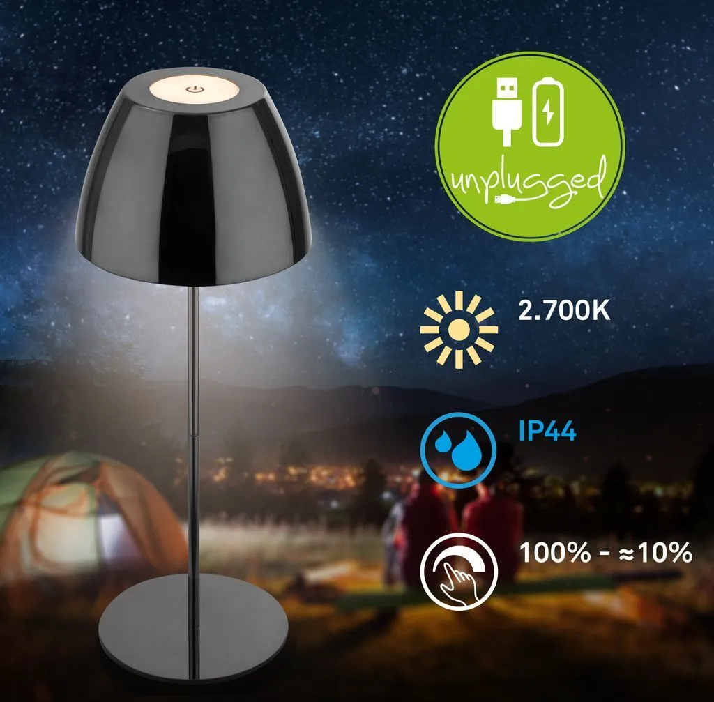 Briloner Serina Lampe de table LED sans fil IP44 dimmable Chrome 36cm
