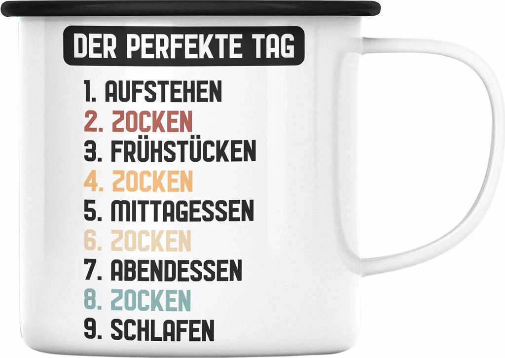 Trendation - Gamer Emaille Tasse Geschenk Jungen Zocker Mitbringsel Männer Emaille Tassen Zocken Gaming Geschenkideen PC Kinder Zubehör Spruch Lu...