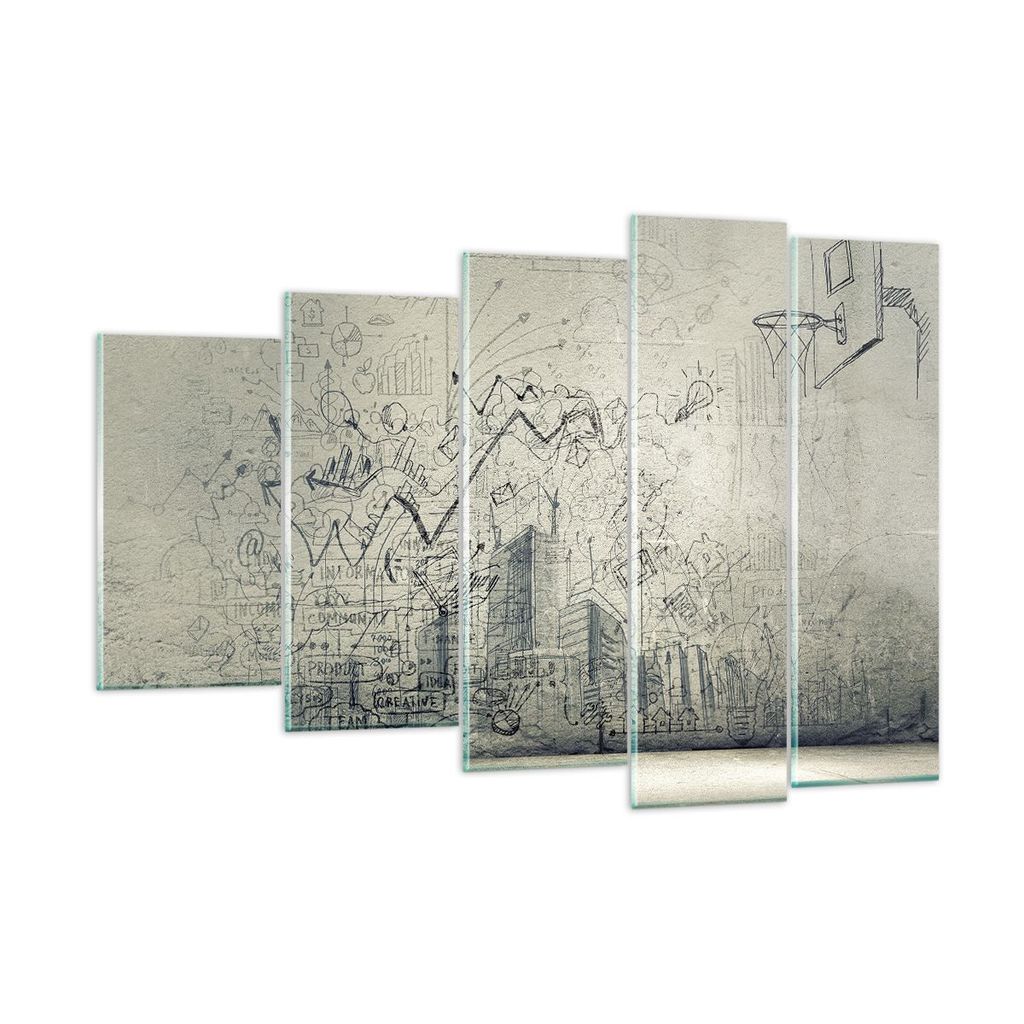 Bilder auf glas - Graffiti Tapete Zeichnung Haus - 150x100cm - Glasbilder - Wandbilder - Kunstdruck - zum Aufhängen bereit - Wanddekoration aus Gl...