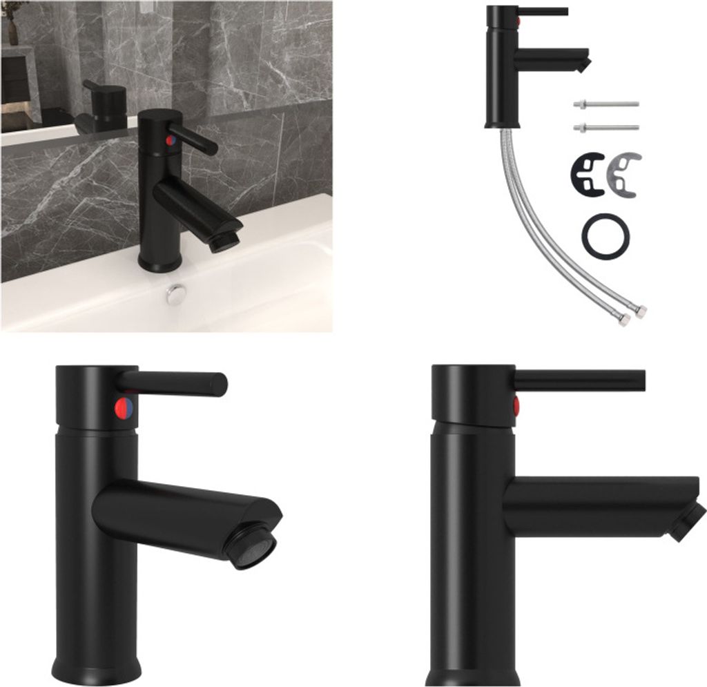 vidaXL Waschtischarmatur Schwarz 130x176 mm - Waschtischbatterie - Waschtischbatterien - Wasserhahn - Wasserhähne