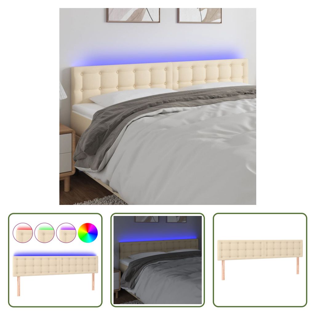 The Living Store LED Kopfteil Creme 160x5x78/88 cm Stoff