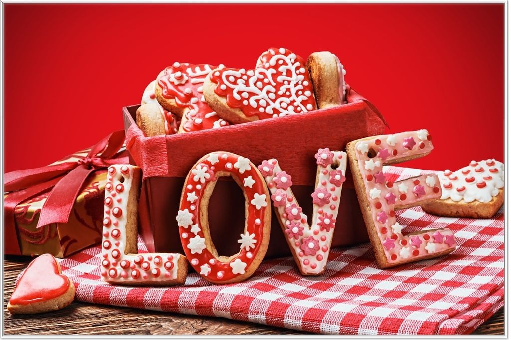 Wallario Wandbild Love Bakery - Backen mit Liebe, Größe: 61 x 91,50 cm, Poster mit weißem Aluminiumrahmen