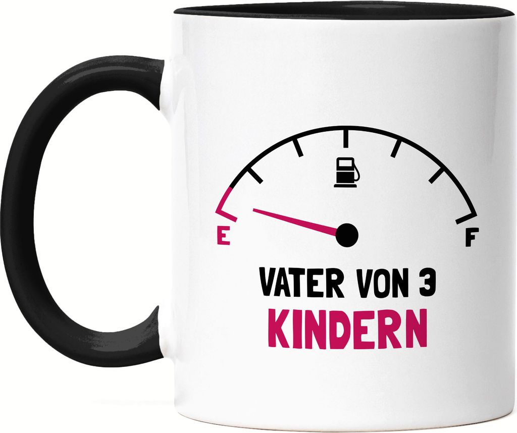 Vater von 3 Kindern Tasse Schwarz Lustig Energielos Tank ist Leer Spruch Geschenk Dreifacher Papa