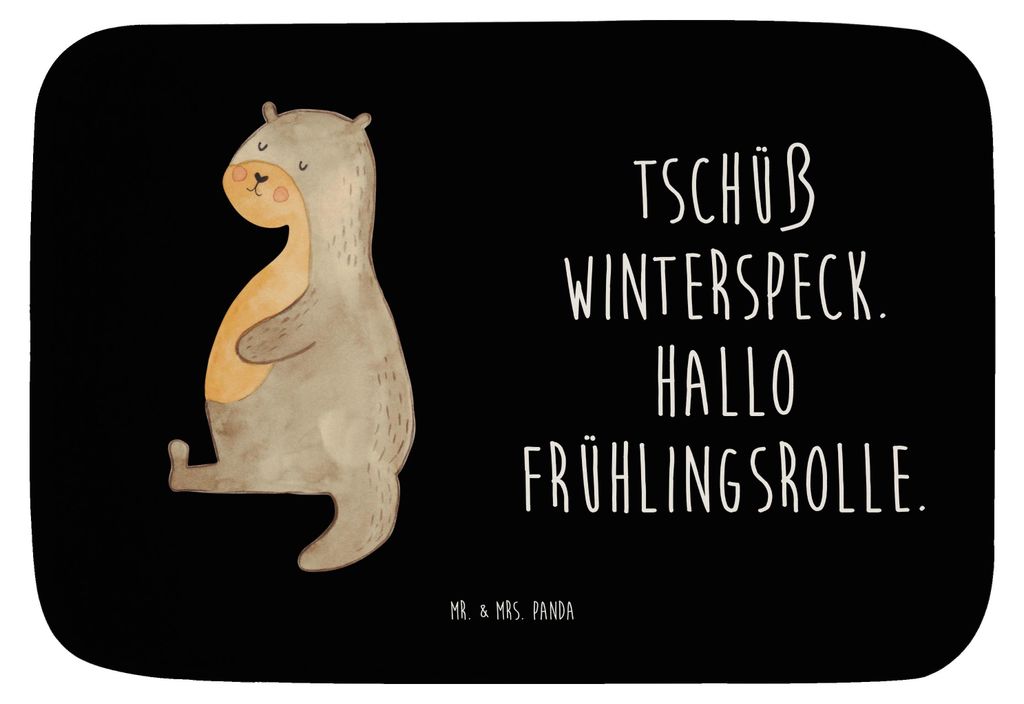 Mr. & Mrs. Panda Badezimmerteppich Otter Bauch - Schwarz - Geschenk, Seeotter See, Winterspeck, dick, Sportmuffel, Badvorleger, Badematte, duschmat...