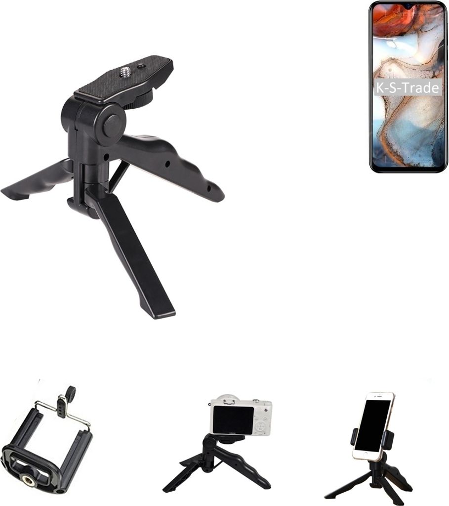 K-S-Trade Stativ Tisch-Ständer Dreibein Handy-Stativ Ständer kompatibel mit Blackview A60 Plus Mini-Stativ Smartphone Tripod Handy-Stativ aus