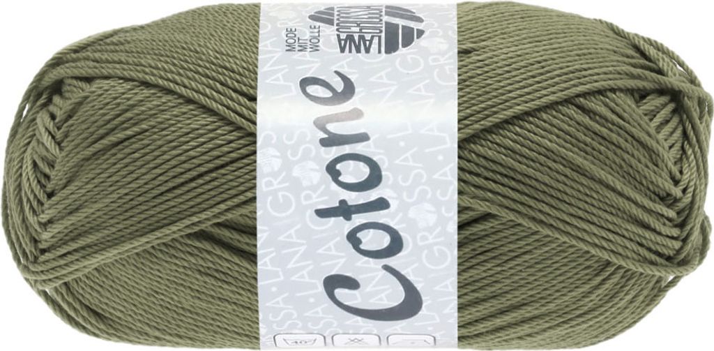 A ball of green yarn with a label.