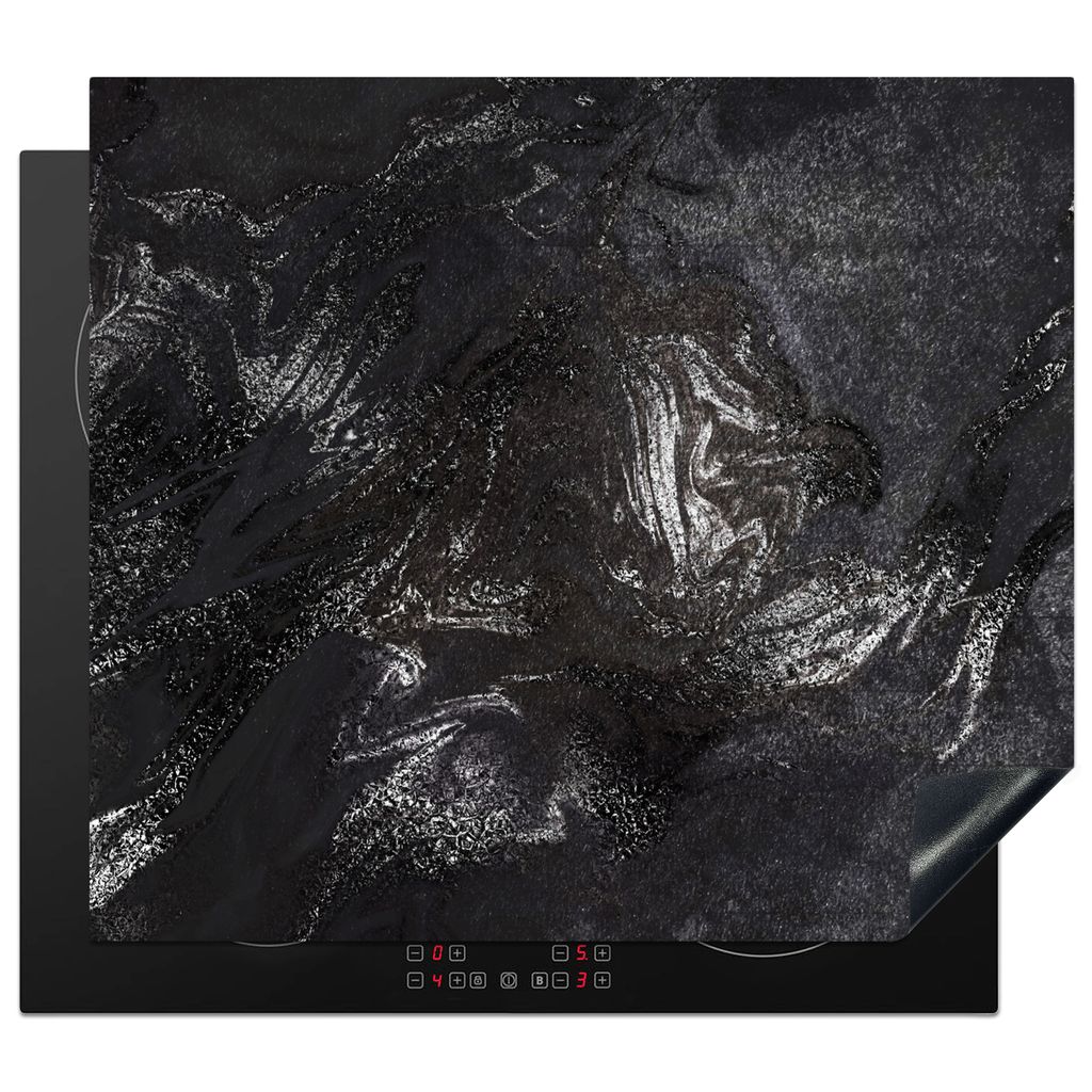 KitchenYeah Herdabdeckplatte Marmor - Steine - Schwarz , 57x51cm, Küche Deko, Glaskeramikkochfeld Herdabdeckung, Abdeckplatte fùr Kochfeld