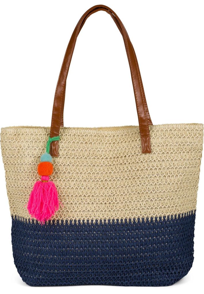 styleBREAKER Damen Bast Strandtasche 45 x 13 x 46 cm mit Produktbild 