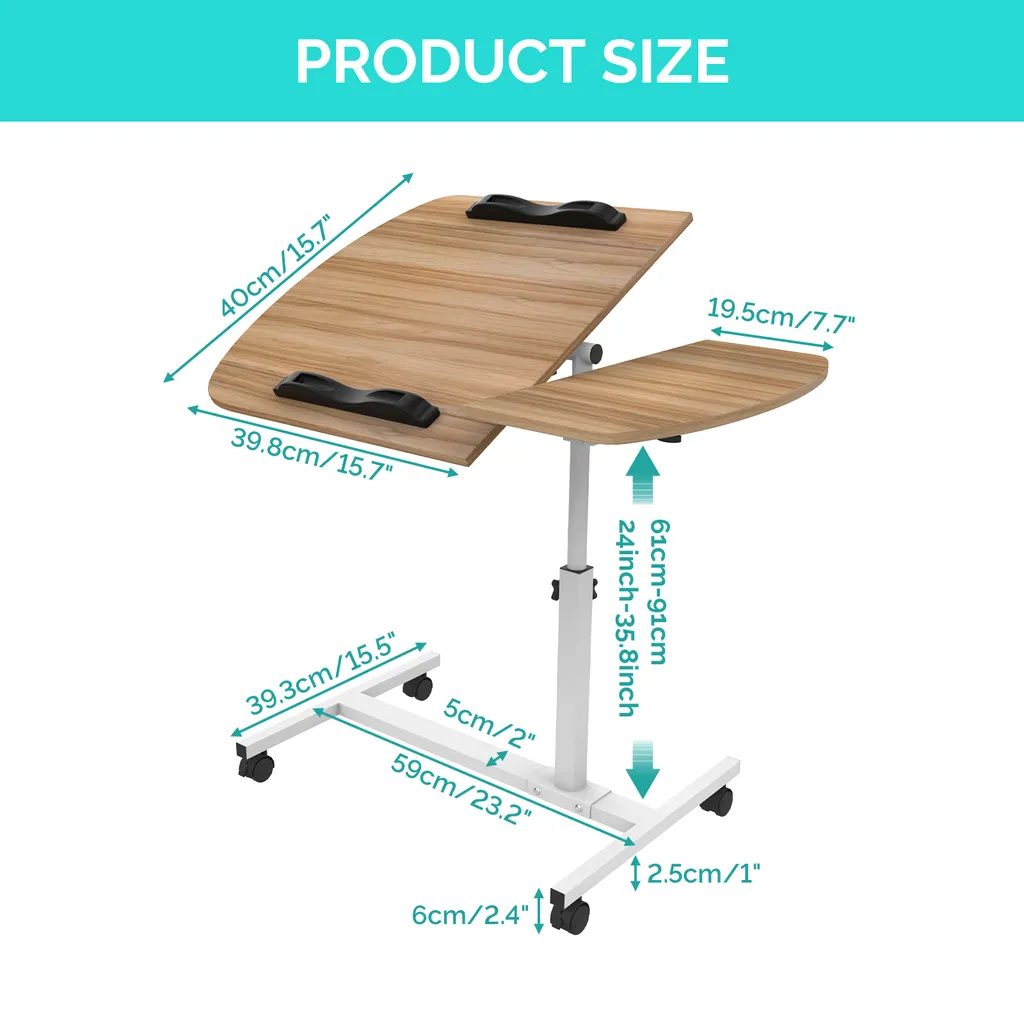 Table d'ordinateur portable à roulettes bureau mobile réglable blanc - 2
