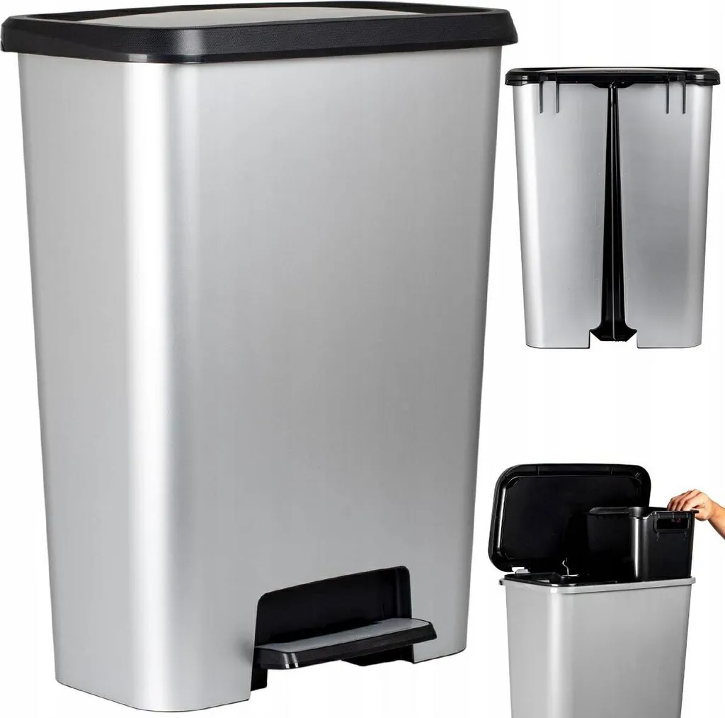 Poubelle à Pédale Duo 23L+23L Compatta Curver Gris - 49,6x29,4x62 cm