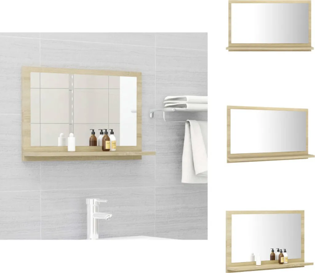 vidaXL Specchio Bagno 60 cm Rovere Sonoma - Arredo Bagno Moderno con Ripiano