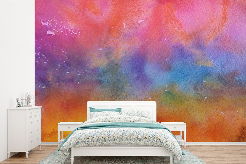 MuchoWow Fototapete für Wohnzimmer oder Schlafzimmer Wandtapete Vinyl Motivtapete Aquarell - Rosa - Farbton - Lila - 390x260 cm - Papiertapete