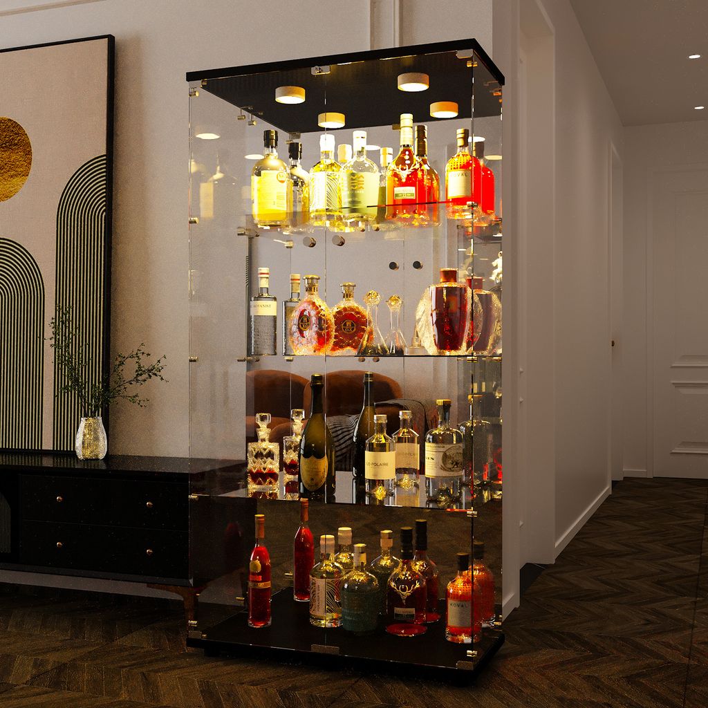 Glasvitrine, Vertikale Vitrine, Moderne Glas-Holzvitrine, Produktbild 