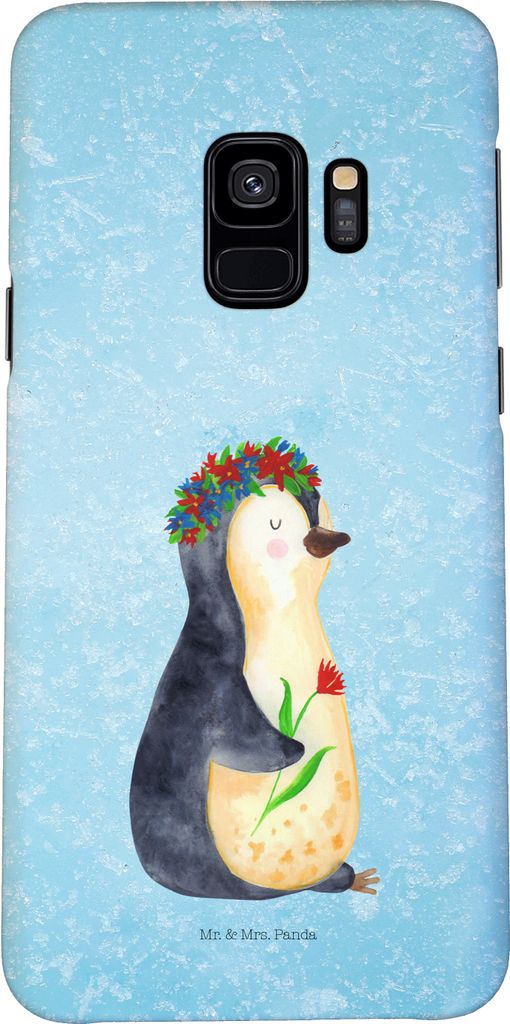 Mr. & Mrs. Panda Samsung Galaxy S9 Handyhülle Pinguin Blumen - Eisblau - Geschenk, Leben, Blumenliebe, Hülle, Cover, Geschenkidee, Motivation, Sm...