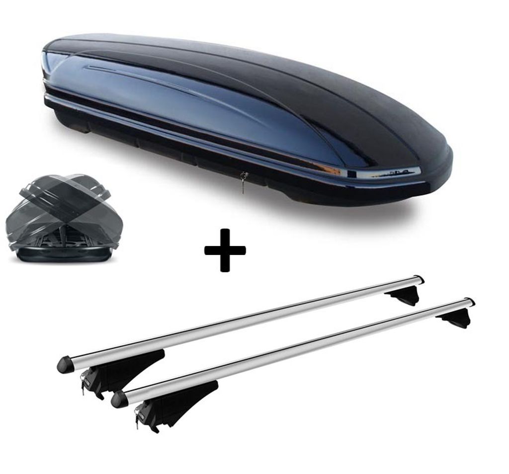 Dachbox VDPMAA580 580Ltr Duo beidseitig aufklappbar abschließbar + Alu Dachträger Tiger Relingträger kompatibel mit für VW Passat (B8) Alltrack...