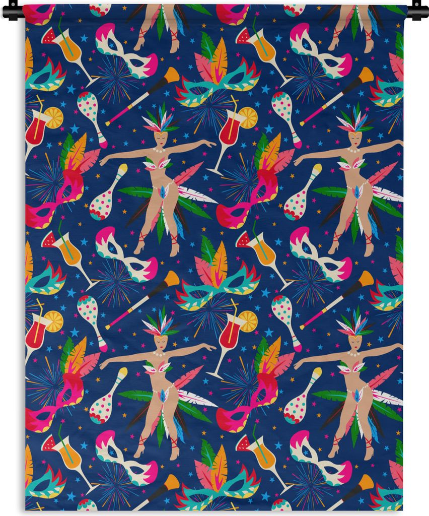 MuchoWow Wandteppich Wandbehang Karneval - Brasilien - Muster 120x160 cm Tapisserie Dekoration Wandtuch - Wohnzimmer - Moderne