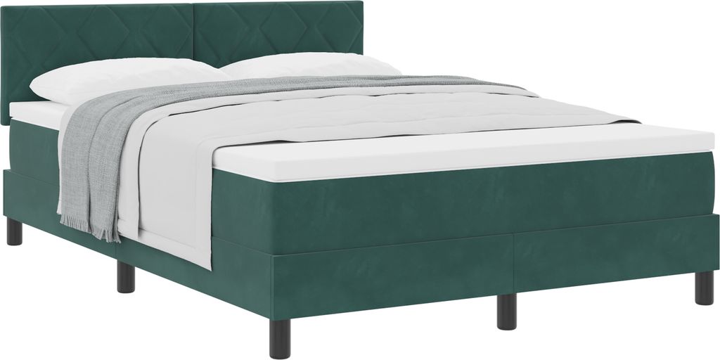 2025 Moderne Bettrahmen, Boxspringbett mit Matratze Dunkelgrün 140x190 cm Samt - Klassische Betten Hommie26246