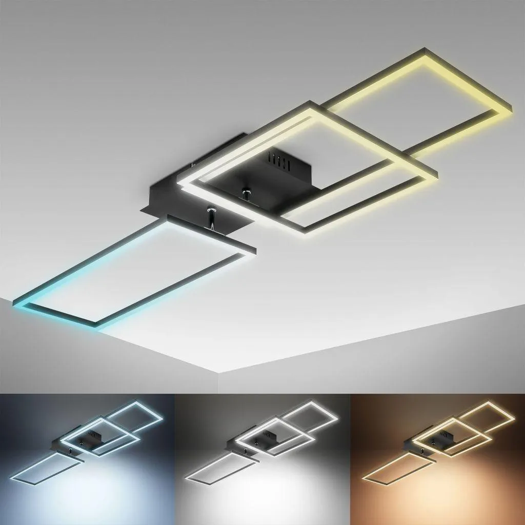 Plafonnier LED noir rectangulaire 40W 4000lm avec télécommande dimmable