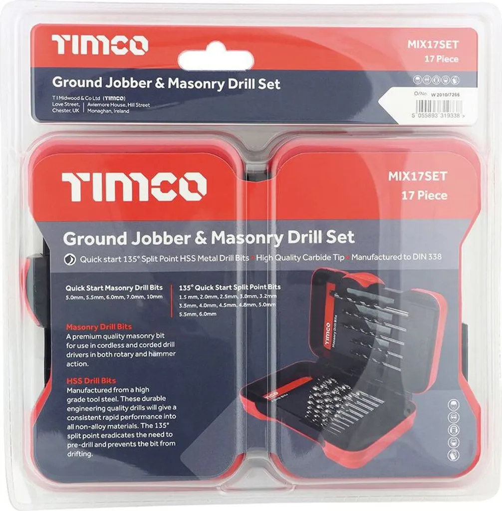 TIMCO Punte Professionali Metallo e Calcestruzzo 17pz - Carburo TCT