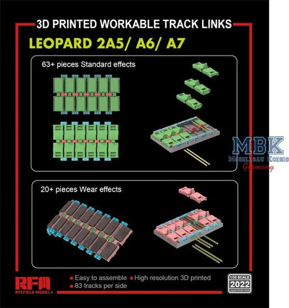 Kit chenilles articulées Leopard 2 A5 A6 A7 pour diorama réaliste 1/35
