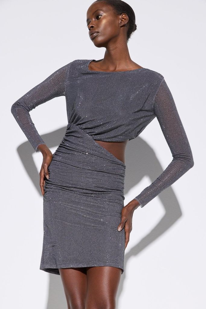 Vollständig verziertes Minikleid, Grey, M