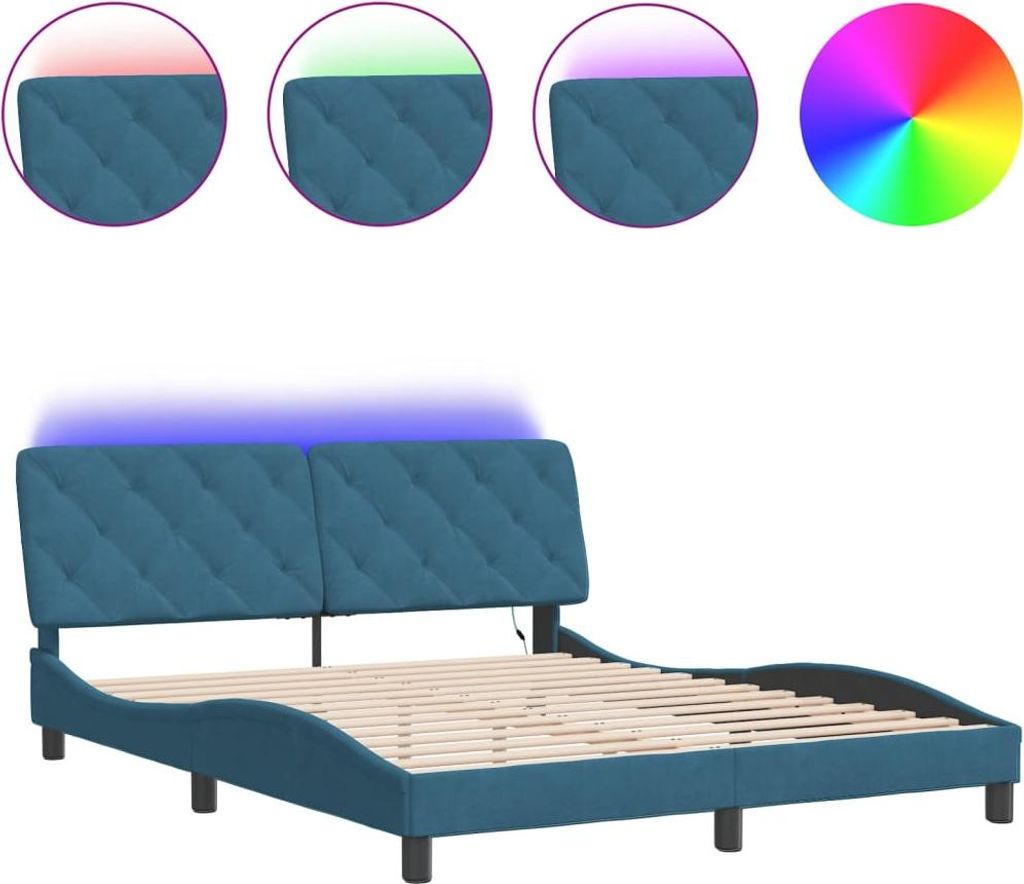 vidaXL Bettgestell mit LED ohne Matratze Blau 160x200 cm Samt