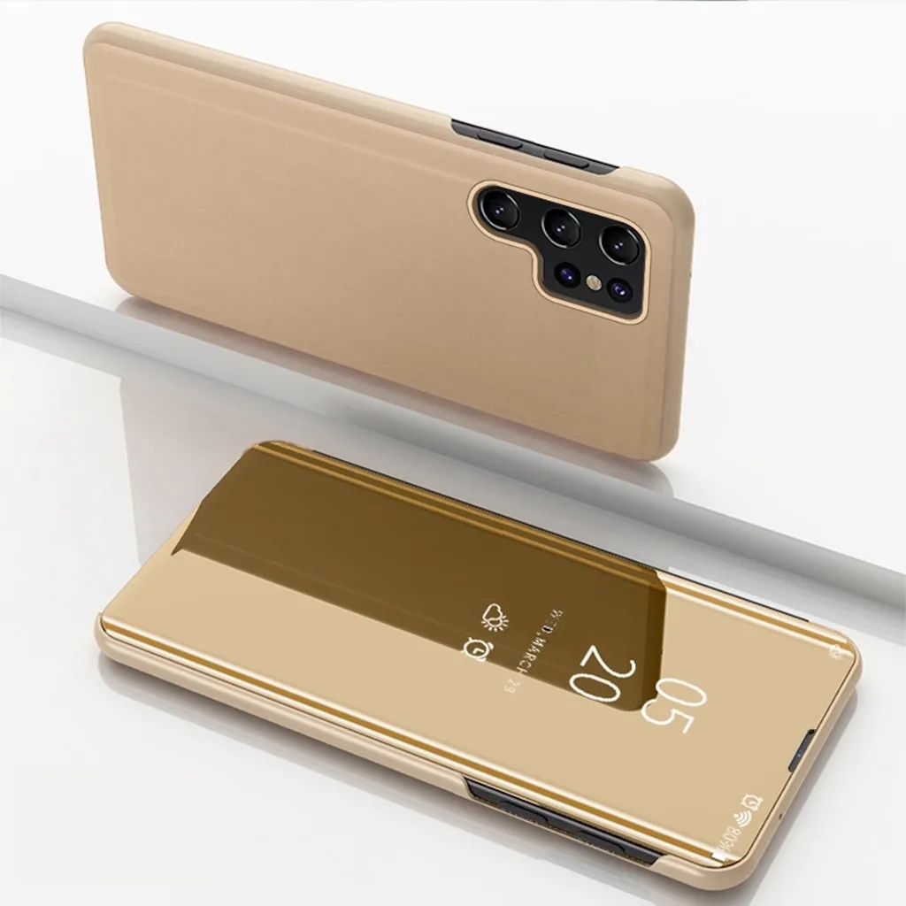 Smart View Mirror Case per Galaxy S25 Ultra - Cover Oro con Flip Intelligente