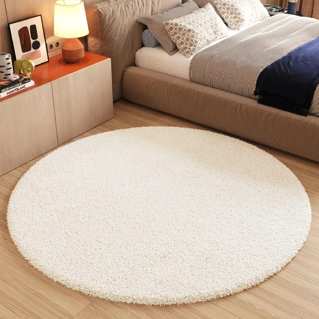 Tapis Rond 240 cm Crème Unicolore ESSENCE en Velours Doux et Moderne