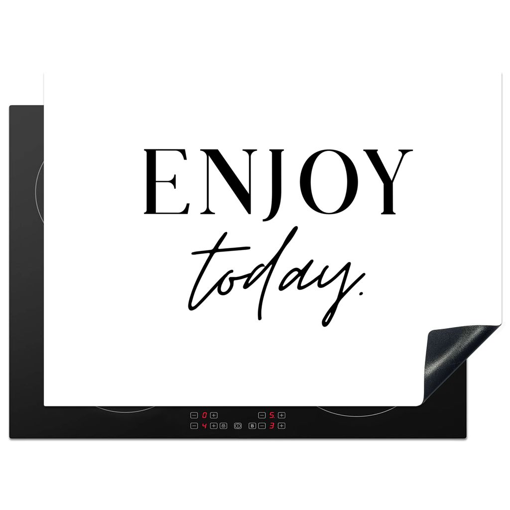 KitchenYeah Herdabdeckplatte Text - Genieße den Tag - Zitate - Schwarz und weiß , 71x52cm, Küche Deko, Glaskeramikkochfeld Herdabdeckung, Abde...