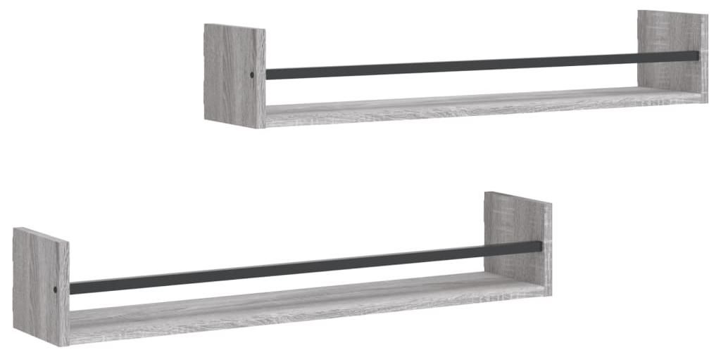 vidaXL Wandregale mit Stangen 2 Stk. Grau Sonoma 80x16x14 cm
