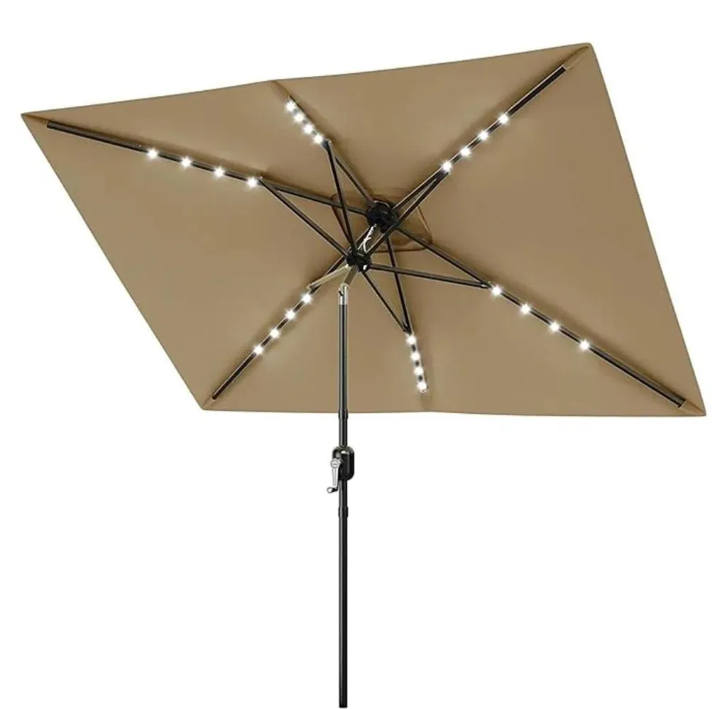 Parasol de terrasse rectangulaire 2x3m marron avec éclairage LED solaire