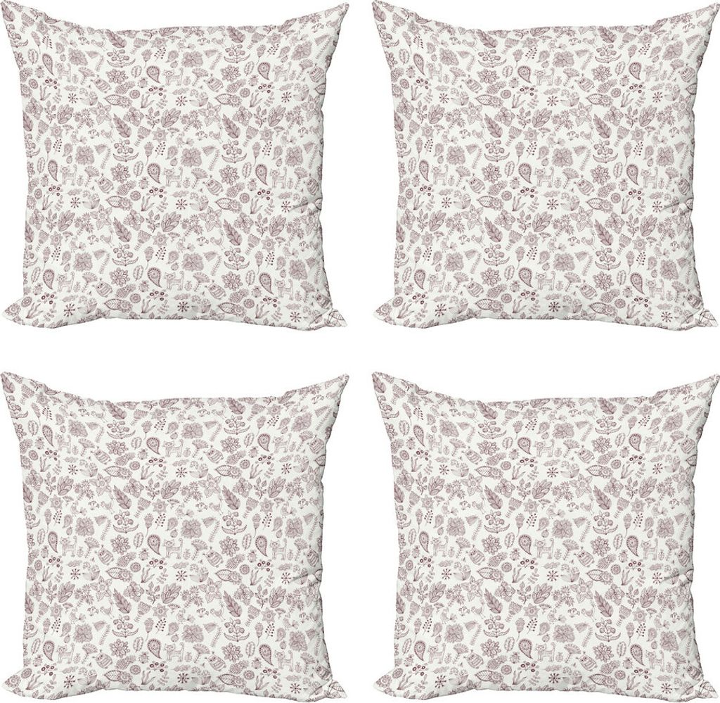 ABAKUHAUS Spielzimmer Kissenbezug Set (4 Stück), Natürlich, Moderner Doppelseitiger Digitaldruck, 40 cm x 40 cm, Dark Brown White