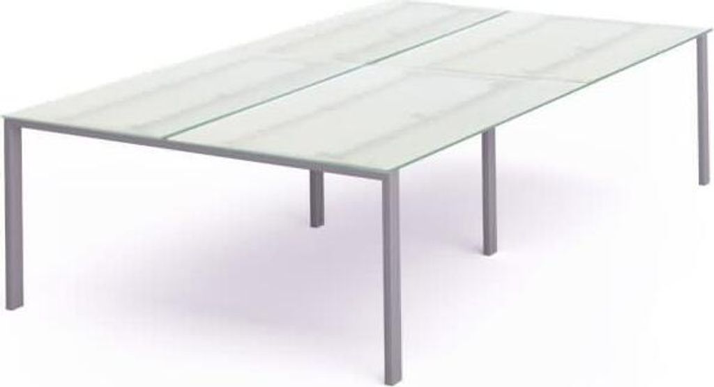 Mehrfacharbeitstisch Total BxTxH 360x163x73cm Gestell grau Platte Glas satiniert.