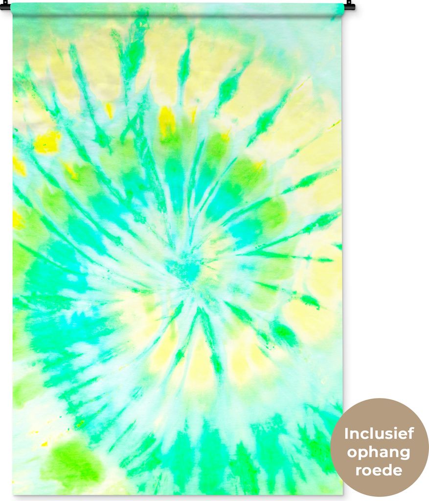 MuchoWow Wandteppich Wandbehang Krawattenfärbung - Sommer - Grün - Gelb 120x180 cm Tapisserie Dekoration Wandtuch - Schlafzimmer - Dekorationen...