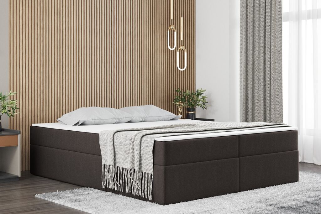 Kaiser Möbel Boxspringbett mit bettkasten matratze topper Ruben, viele Farben viele Größen Kaltesbraun 120x200 cm H2-Pocket