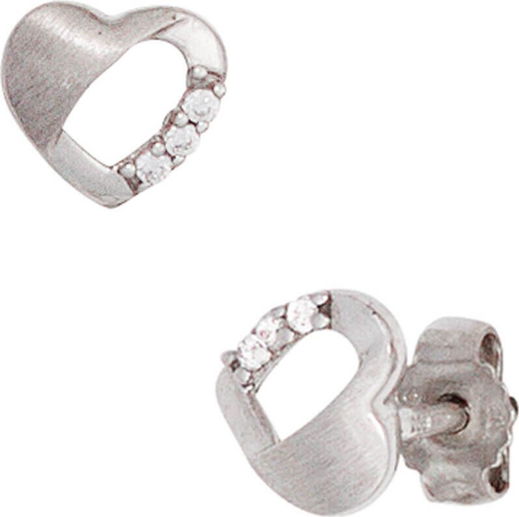 Ohrstecker Herz Herzchen 925 Silber mit Zirkonia Ohrschmuck teilmatt Damen