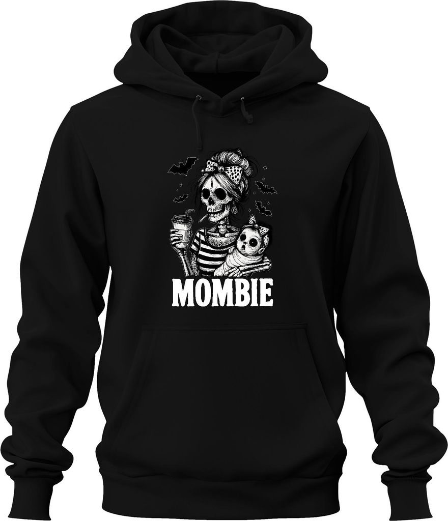 Mombie Zombie Mama Halloween Skelett Baby Kaffee Retro Gothic Uni Hoodie Kapuzenpullover, Schwarz, L