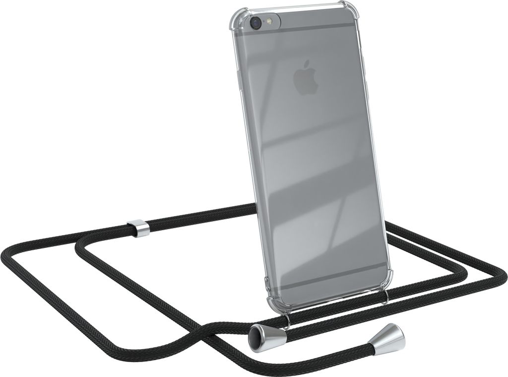 EAZY CASE Handykette kompatibel mit Apple iPhone 6 / 6S, Handyhülle mit Umhängeband, Handykordel, Schutzhülle Clear, Band in Schwarz