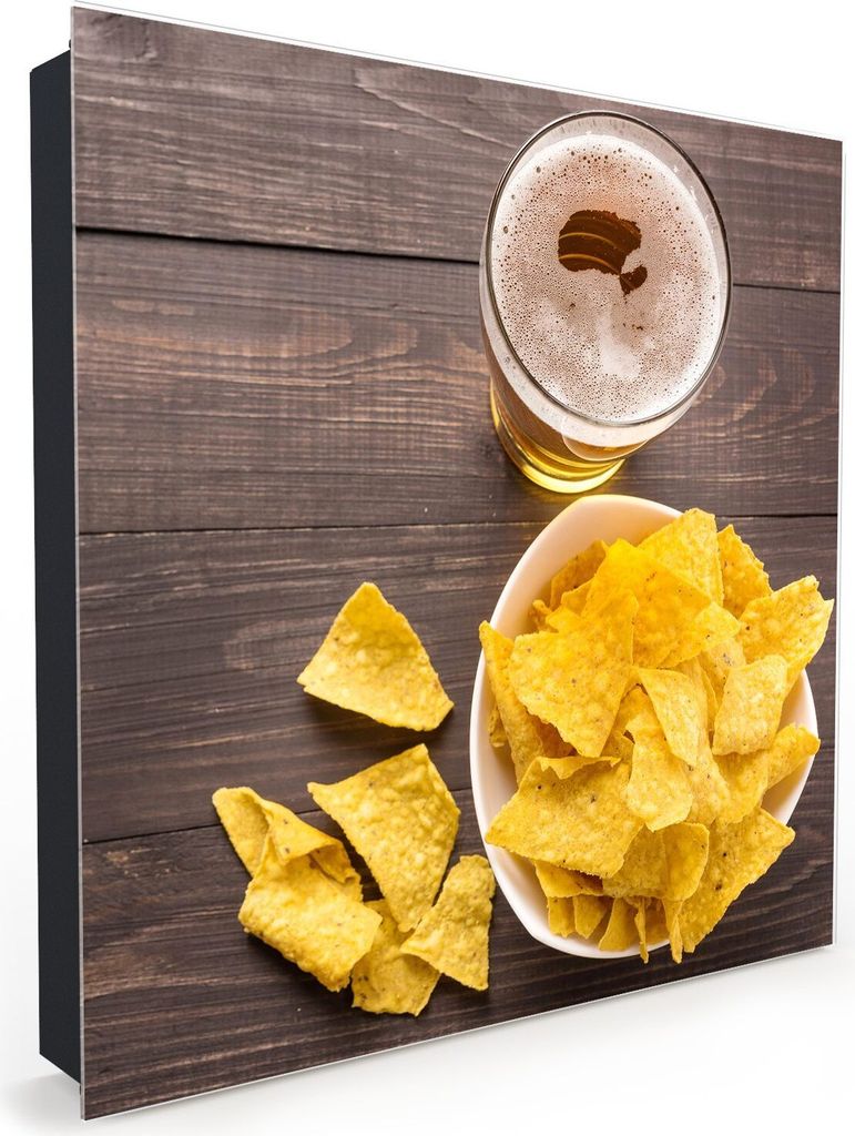 Nachbildung-Schlüsselkasten, Magnetpinnwand und Memoboard mit Glasfront Motiv Bier und Nachos