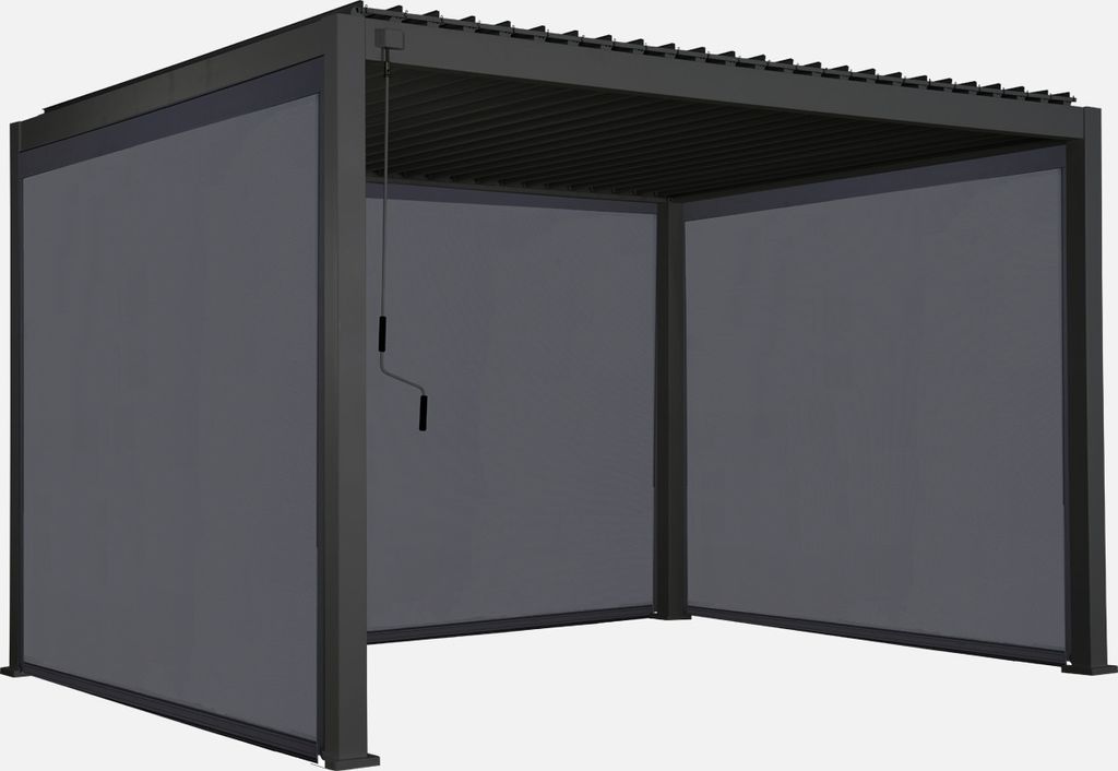 sweeek - Pergola mit Lamellendach Triomphe 3x4m + 2 Markisen 3m + 1 Markise 4m - Anthrazit