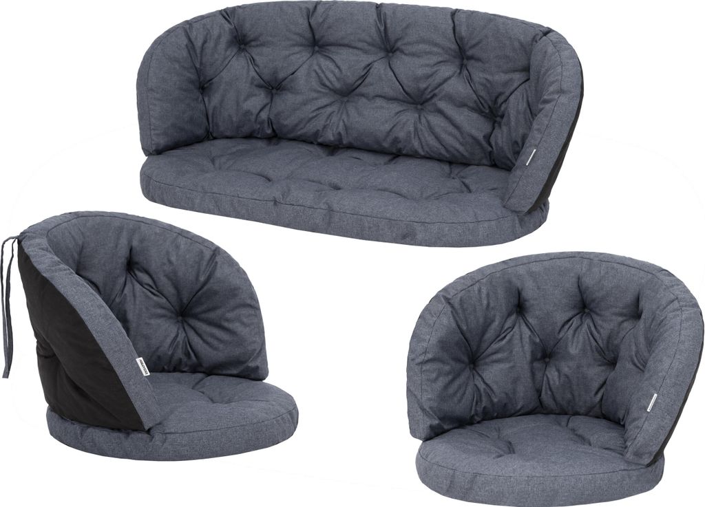 Zierkissen Set AMANDA 1+2 für Rattan- und Gartenmöbel – 3-teilig Sitz- und Rückenkissen grau 100x50/150x38 & 50x50/100x38 cm – Hobbygarden