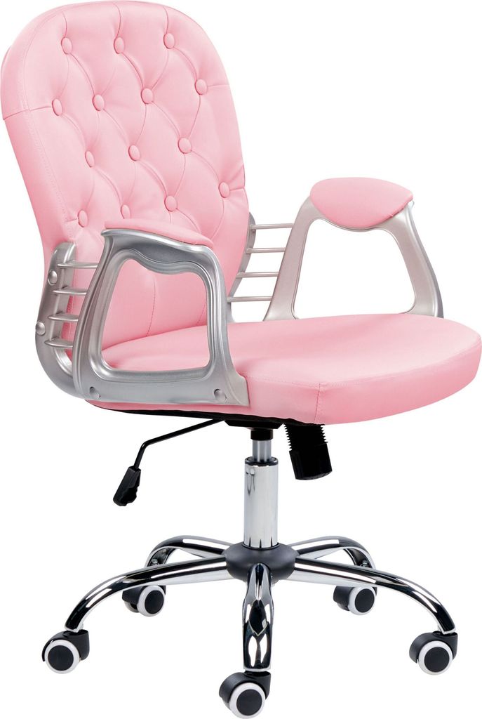 BELIANI Bürostuhl Rosa Kunstleder mit Bremsbaren Rollen Gasdruckfeder Höhenverstellbar Drehbar Wippfunktion Knopfheftung Chesterfield Drehstuhl