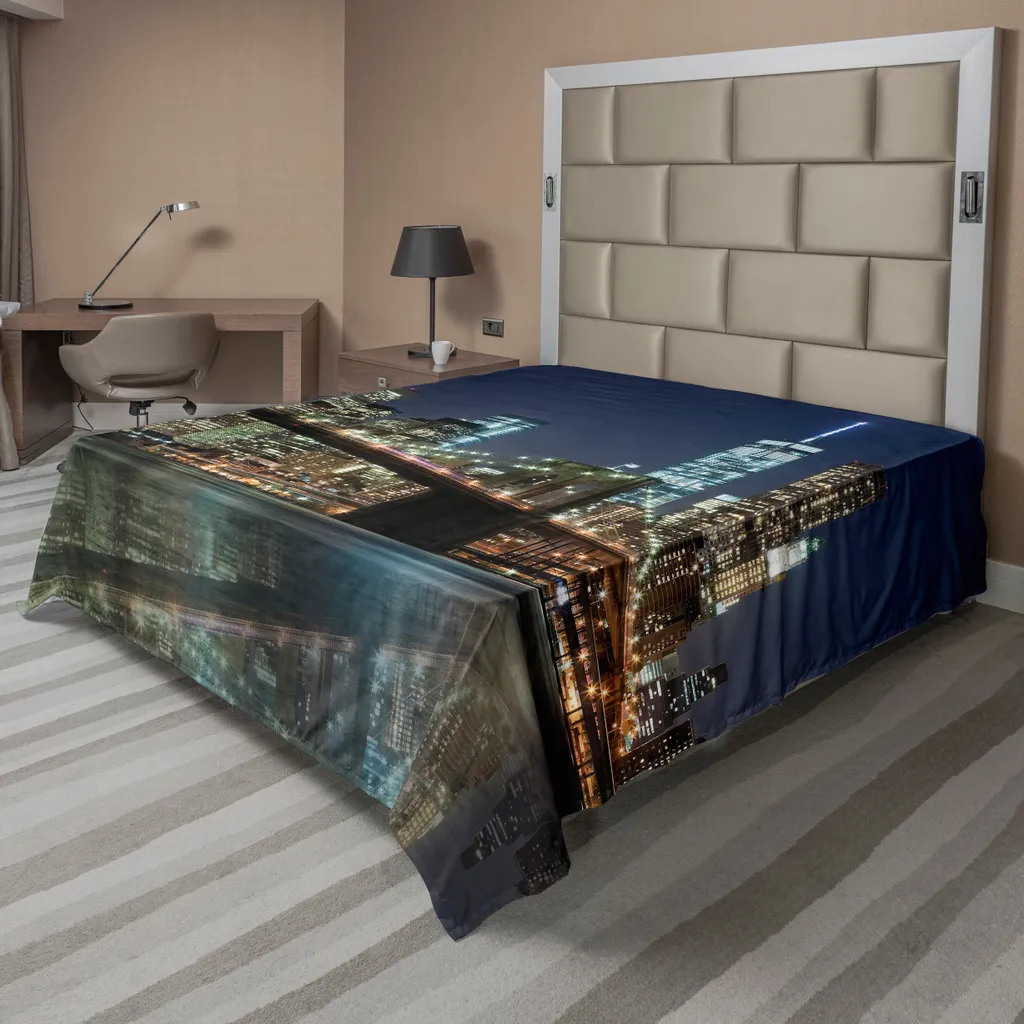 Drap de Lit Plat Thème New York Brooklyn Bridge en Tissu Doux 244x205 cm