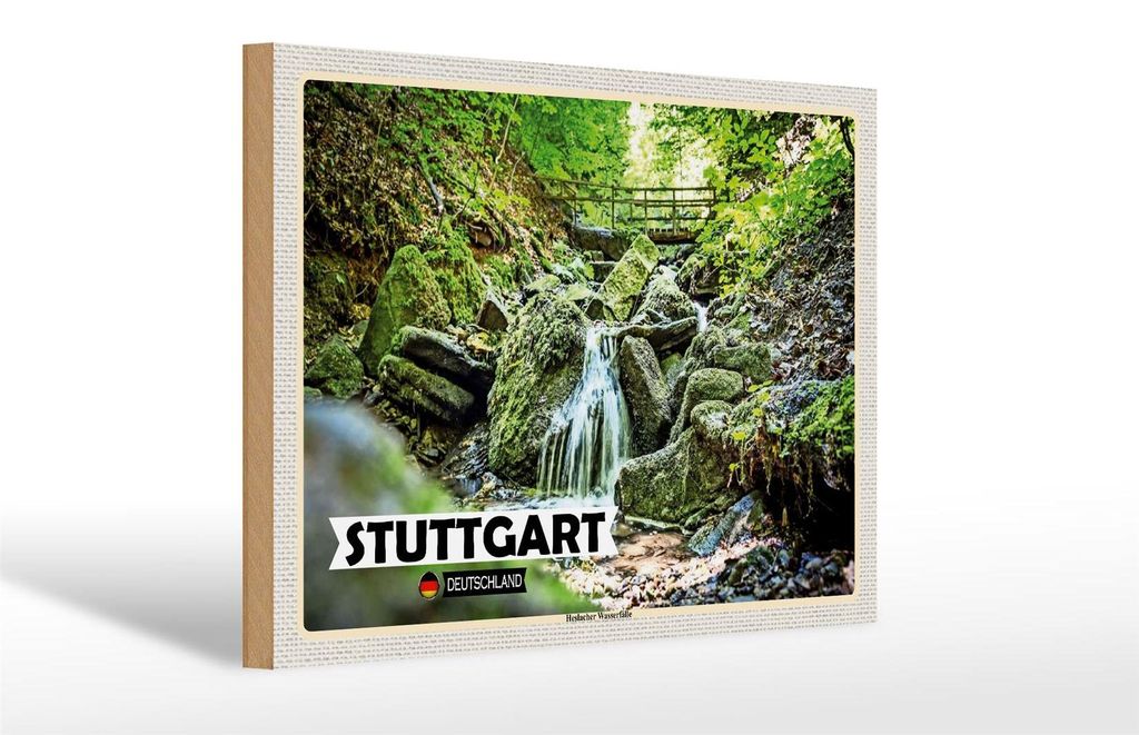 Holzschild Städte Stuttgart Heslach Wasserfälle 30x20cm