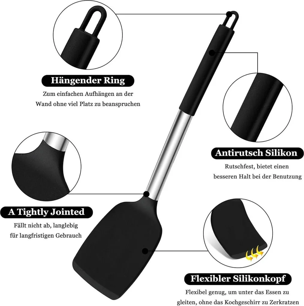 Set Spatole Professionali Homikit Silicone Nero e Acciaio Inossidabile - 3